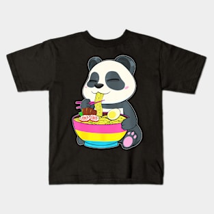 Panda Eating Ramen Lgbt Q Pan Flag Kids T-Shirt